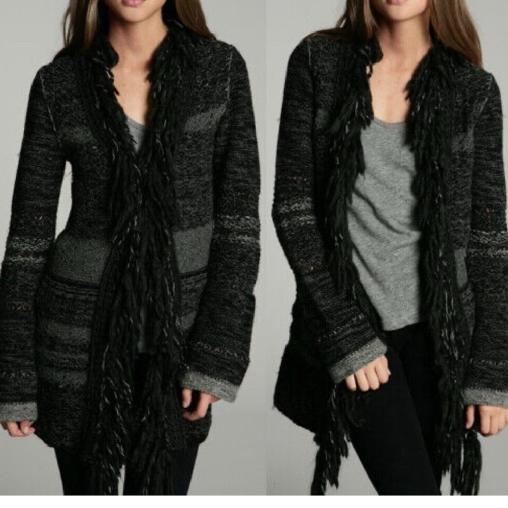 Free People Wool Blend Fringe Boho Cardigan Sweater Size S Retro Mob Wife